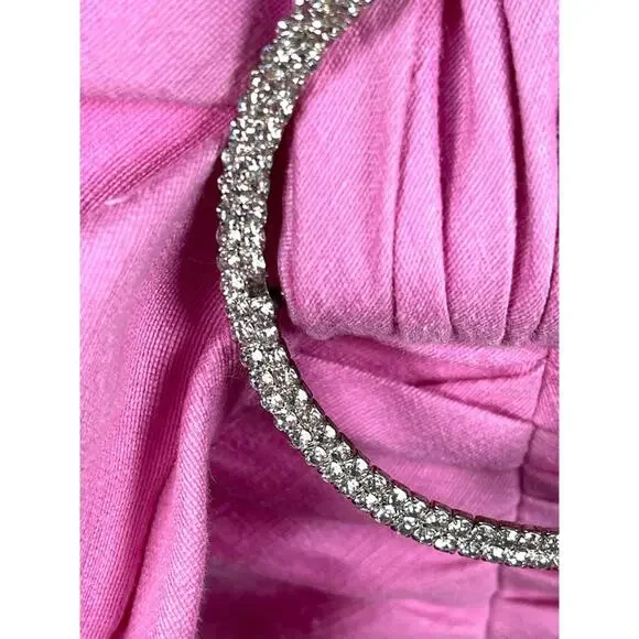 RASARIO Bow Embellished Draped Off the Shoulder Pink Linen Mini Dress Size 2 - Picture 8 of 13